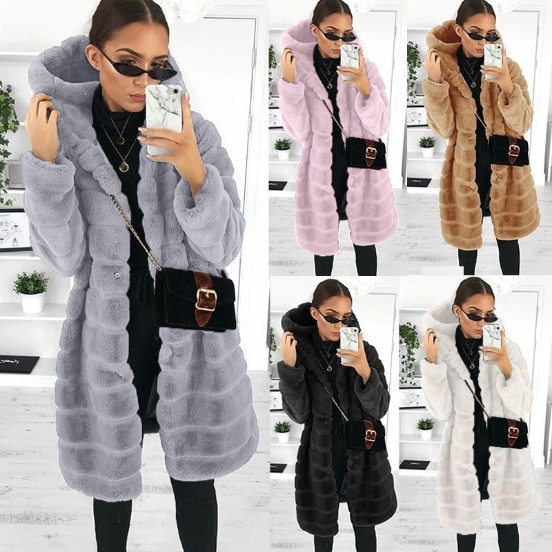 Women's Clothing loose autumn and winter new style fashion velvet mid length hooded ladies mink fur coat_voghion.com