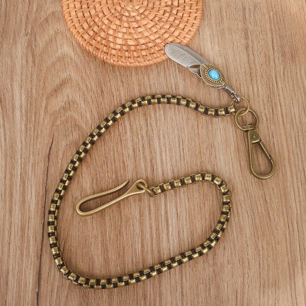 Pantaloni semplici da strada, gancio in metallo, piuma, accessori alla moda, portafoglio, catena da uomo_voghion.com