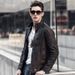 Men's motorcycle style with distressed washed leather jacket stand up collar and plush for men_voghion.com