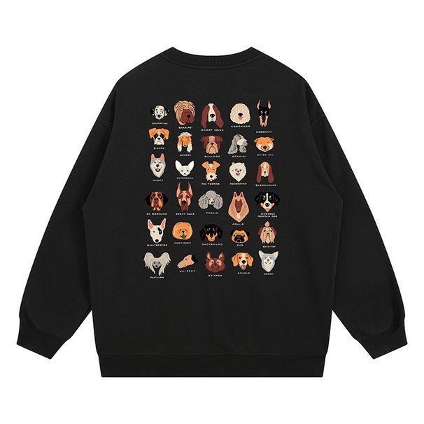 Men's long-sleeved tops loose casual cartoon print American retro style sweatshirt 280g_voghion.com