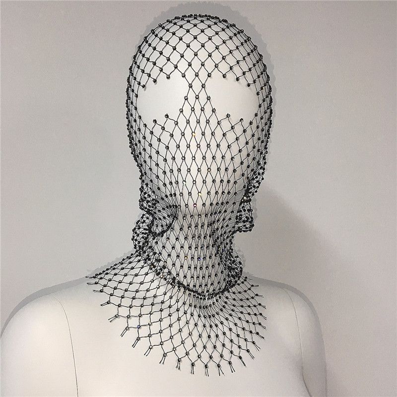 Strass Fischernetz Kopftuch Modetrend Urlaub Karneval Diamant Maske Performance Hut_voghion.com