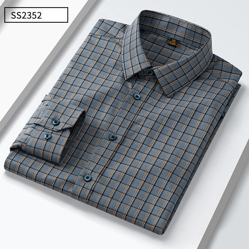 Îmbrăcăminte bărbătească, cămașă slim cu mânecă lungă, cămașă în carouri casual respirabilă, cămașă bărbătească de lux_voghion.com