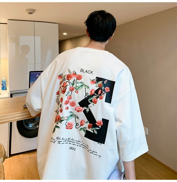 Abbigliamento maschile T-shirt a maniche corte da uomo, ampia, mezza manica, alla moda, girocollo, taglia grande, stile college estivo, casual, versatile_voghion.com