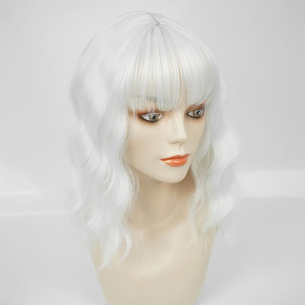 Wholesale chemical fiber wigs mechanism middle parted rose mesh bangs white water ripple short curly bob wig_voghion.com