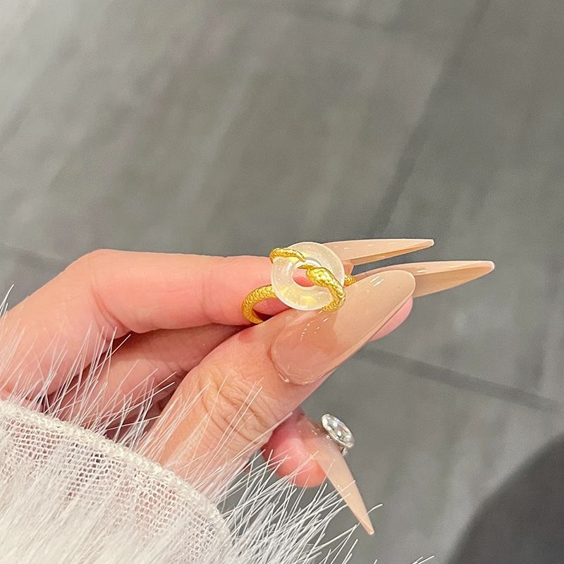 Golden Peace Buckle Snake For Women 2025 New Open Index Finger Zodiac Year Adjustable Ring_voghion.com