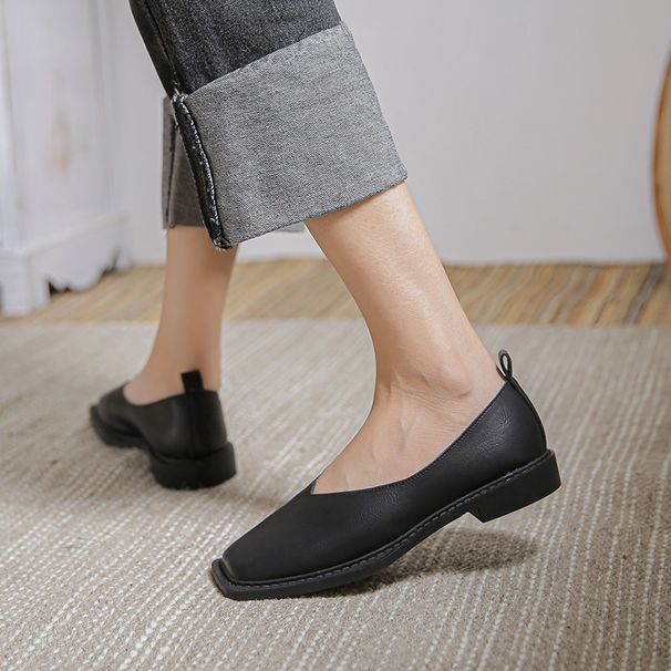 Design Sense nei flaach Schong Franséisch Retro Liederschong Loafers Niddreg Absätz Grouss Mokassinen Damen Groussmammeschong_voghion.com