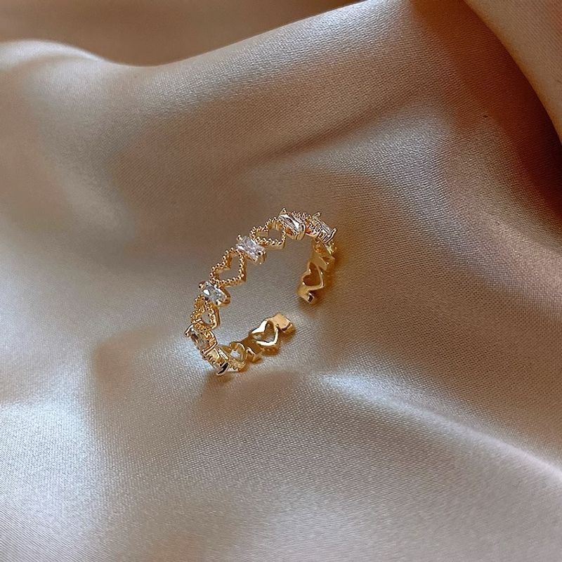 Véritable zircon en forme de cœur creux électroplaqué en or pour femme, luxe léger, polyvalent, à la mode, haut de gamme, design de niche,_voghion.com