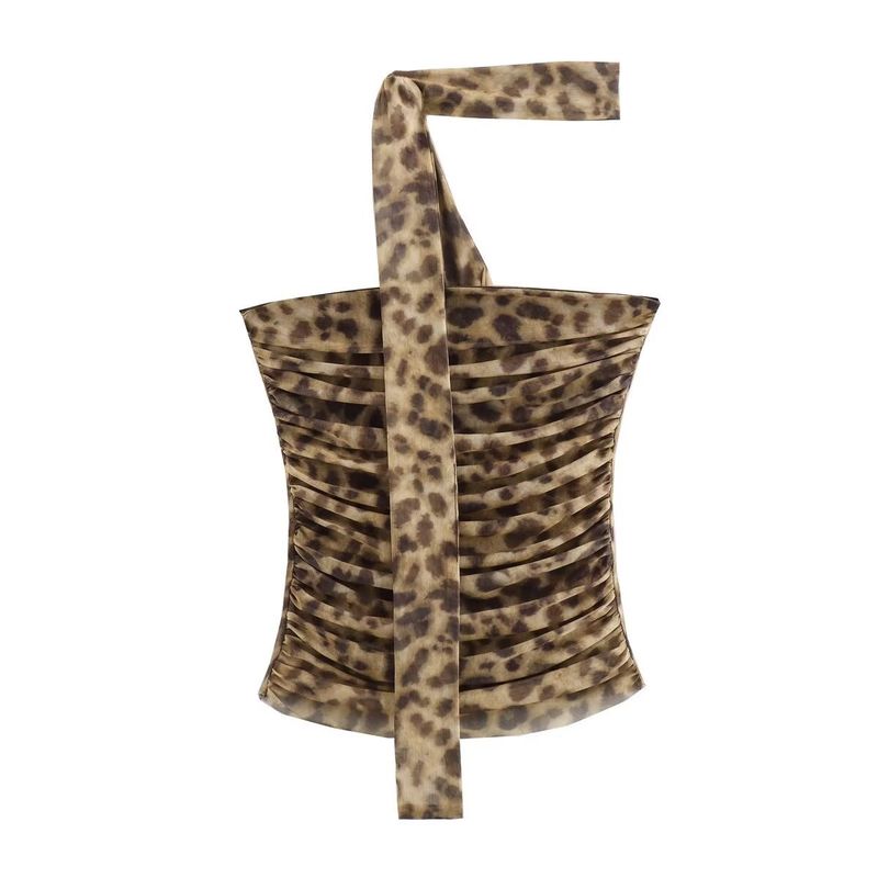 2025 Summer Women's Animal Print Silk Mesh Tube Top + Midi Long Skirt Set S1_voghion.com