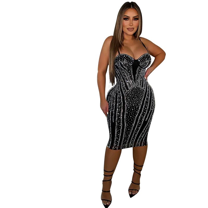 Europäesch an amerikanesch Moud Fraen eleng Faarf sexy Mesh waarm Diamant Hosenträgerkleed_voghion.com