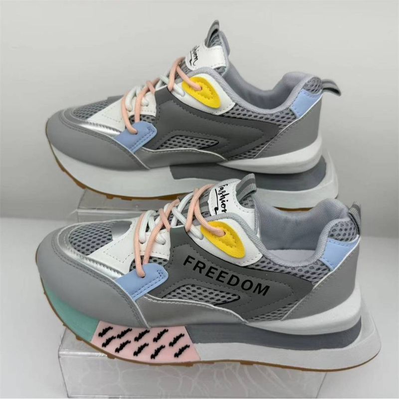 2025 Fashion Colorblock Breathable Mesh Clunky Boots Spring New Height Increasing Insole Casual Women's Running Shoes 35-41_voghion.com