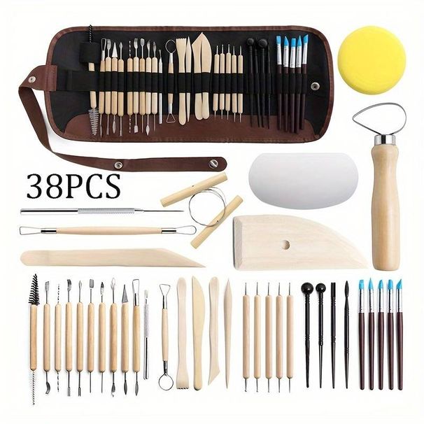Pottery Tools 38 Sets Silicone Indentation Point Drill Pen Carving Knife Combination Clay Kit_voghion.com