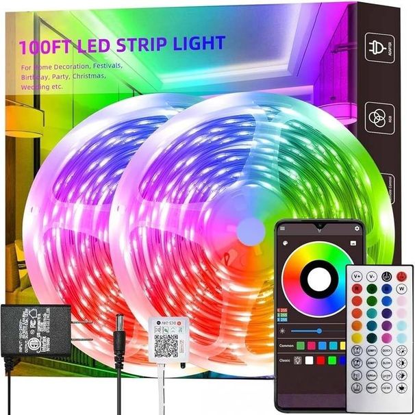 24V Bluetooth RGB LED Strip Lights With 44-Key IR Remote & APP Control, 3535 Chip, 16 LEDs/Meter, 90 CRI, 50,000 Hours Lifespan_voghion.com