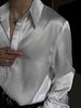 Camisa de seda com estampa de interesse especial para primavera e verão, drapeado brilhante_voghion.com