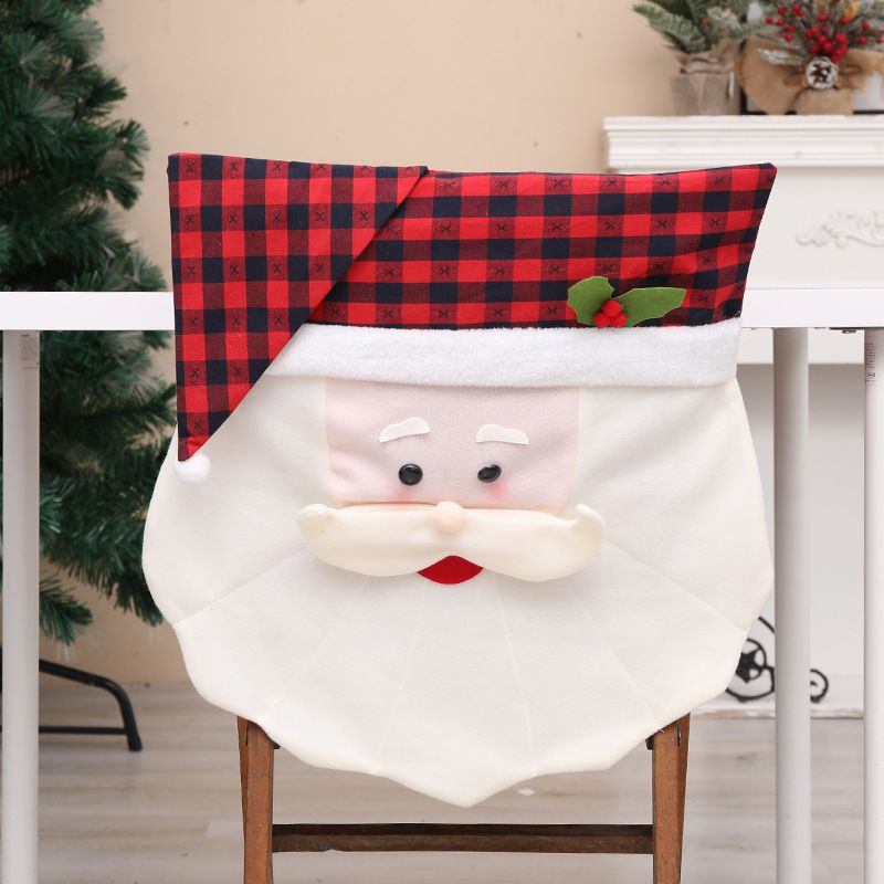 Weihnachts-Stuhlhussen-Set – karierte rote und schwarze Cartoon-Stuhllehnenbezüge für Esszimmerstühle, Sofas und Bürostühle_voghion.com