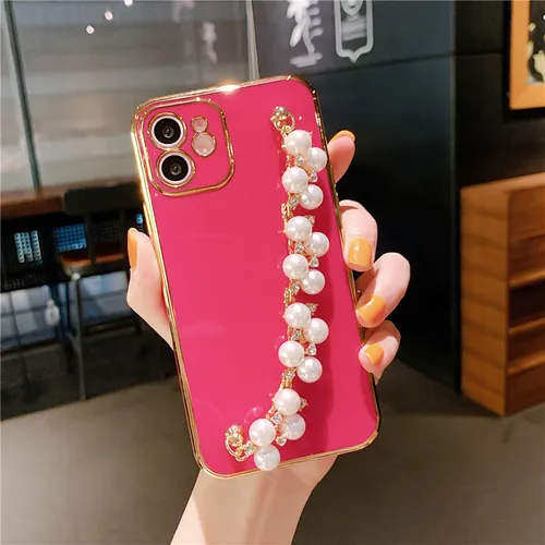 Lyxplätering Pearl Armband Kedja Mjukt Fodral För iPhone 13 14 12 Pro Max 11 XS X XR 7 8 Plus mini SE 2 Glitter Silikonskydd_voghion.com