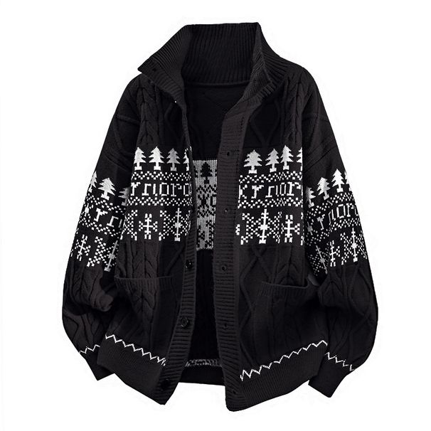 Men's Clothing Men's Christmas Knit Cardigan With Shawl Collar, Oversized Plaid Pattern, Warm & Stylish Fall Winter Pullover Sweater For Big & Tall_voghion.com