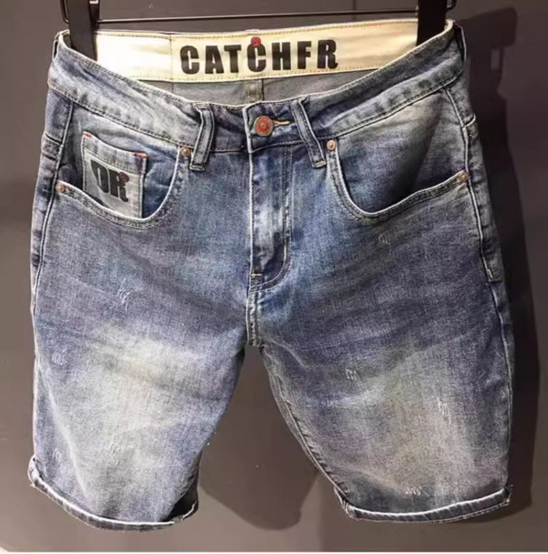 Men's Clothing summer denim shorts trendy brand high-end retro nostalgic Korean version all-match stretch slim shorts men_voghion.com