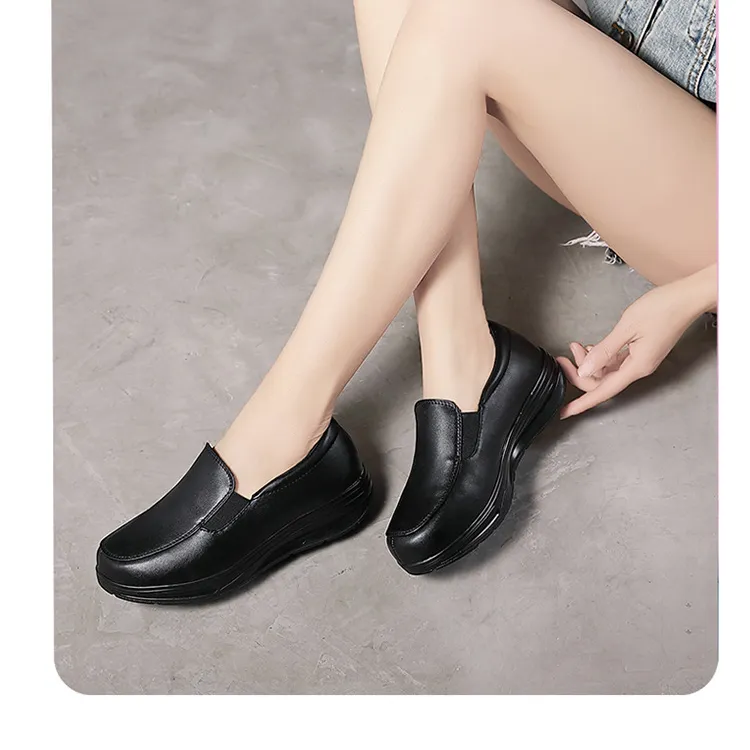 Chaussures d'infirmière neuves pour femmes, couvre-pieds en cuir à semelles épaisses, chaussures de sport décontractées_voghion.com
