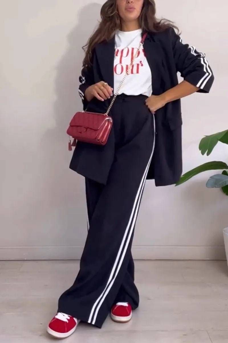 Women's Clothing Fashion Suit Striped Trousers Casual Jacket Two Piece Suit For Women_voghion.com