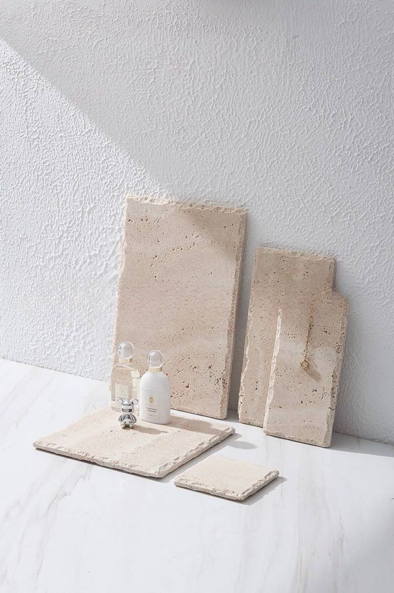 Natürliche gelbe Höhle Beige Höhle Stein Marmor Tablett Schmuck Kosmetik Display Platte Wabi Sabi Stil Internet Promi Requisiten Platte_voghion.com