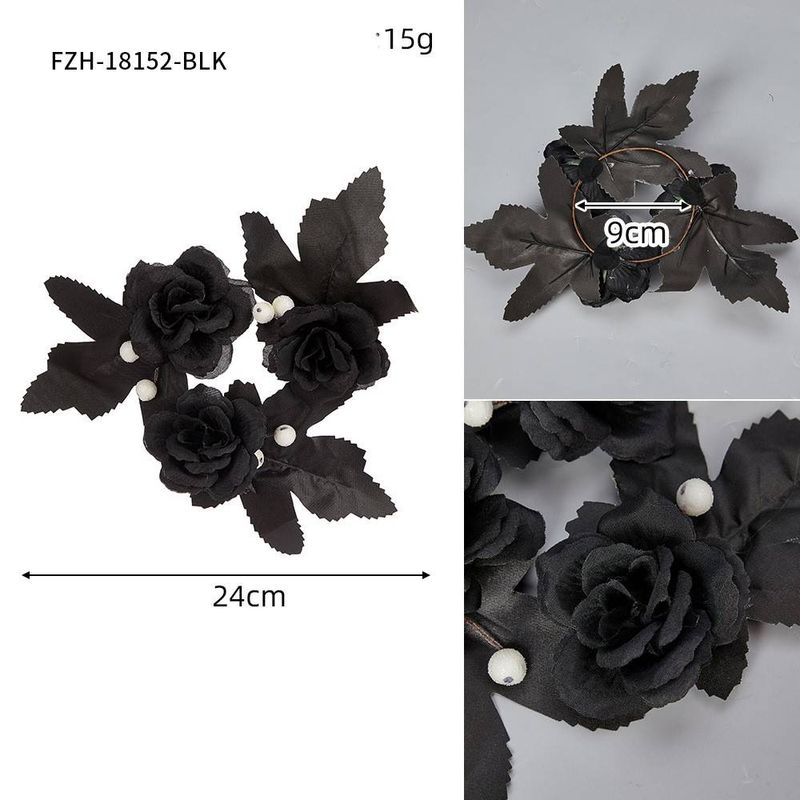 Halloween Candlestick Flower Christmas Wreath Thanksgiving Autumn Harvest Maple Leaf Black Rose Pumpkin Candle Wreath_voghion.com