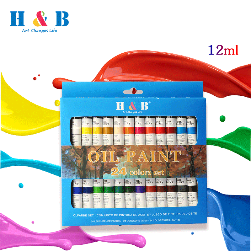 Set di colori a olio professionali H&B - 24 colori vivaci in tubetti di alluminio per artisti e pittori (12 g/tubetto, qualità premium)_voghion.com