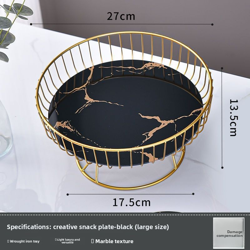 Round Fruit Basket – Chinese Modern Style Metal & Glass Display Stand With Gold Stripes – Small & Large Sizes_voghion.com