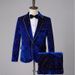 CT Men's Stage Performance Suit Set Velvet Gold Foil Trim Plus Size Singer Costume Evening Host Tuxedo_voghion.com