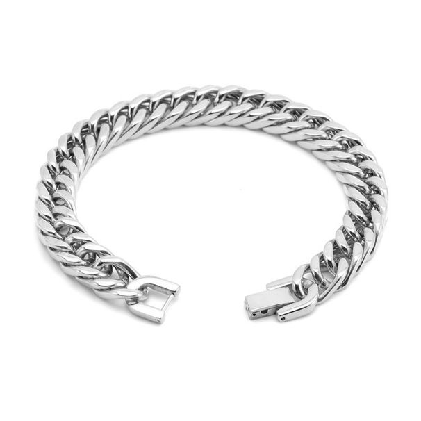 Bracciale cubano a quattro lati con doppia trama in acciaio al titanio, alla moda, stile hip-hop, semplice, fatto a mano, da uomo_voghion.com