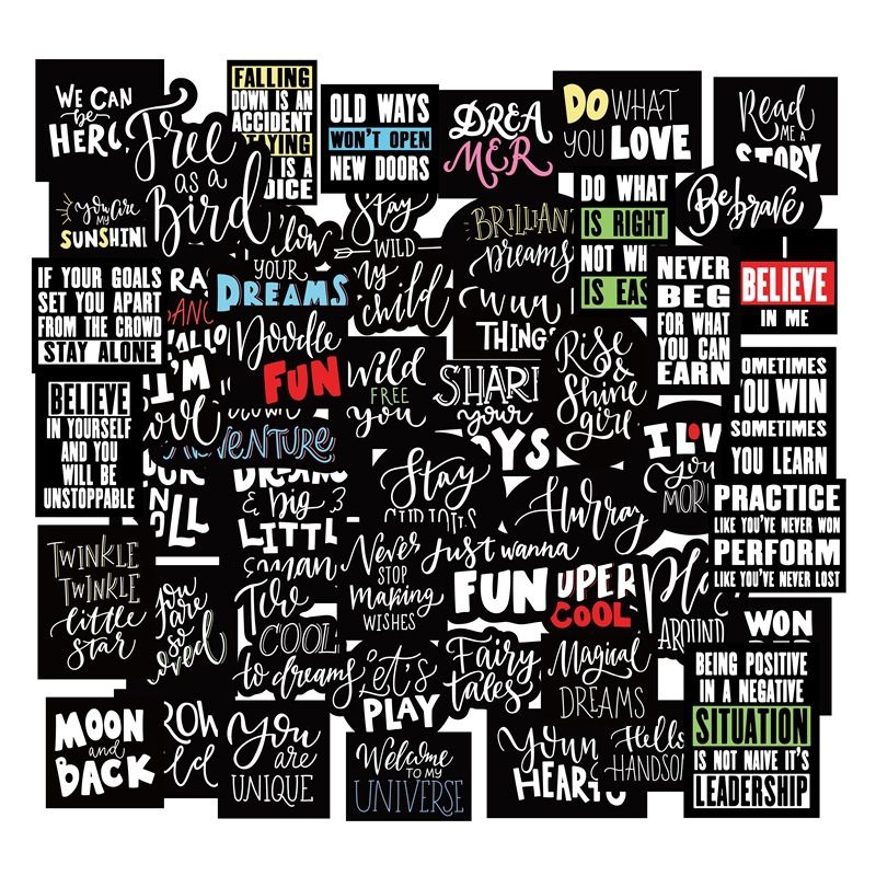 Black And White English 50 Letters Ins Style Notebook Stickers Luggage Mobile Phone Shell Computer Waterproof Decorative Stickers_voghion.com