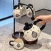 French Vintage Ceramic Tea Set With Tray – Floral & Polka Dot Design, 1 Teapot & 4 Cups, Perfect For Gifting & Home Decor_voghion.com