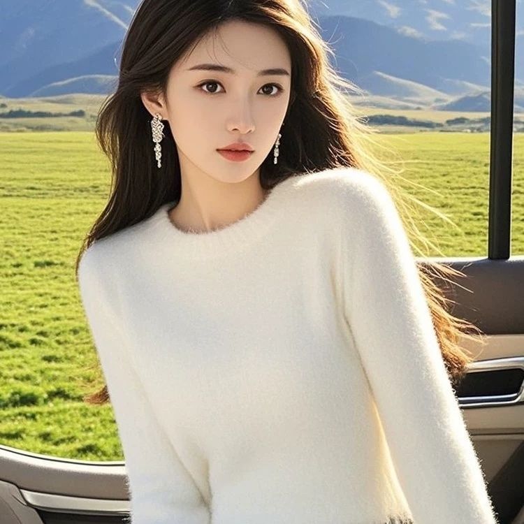 High-End Elegant Mink Velvet Inner Sweater For Women 2025 Spring Autumn Winter Soft Warm Knitted Base Shirt_voghion.com