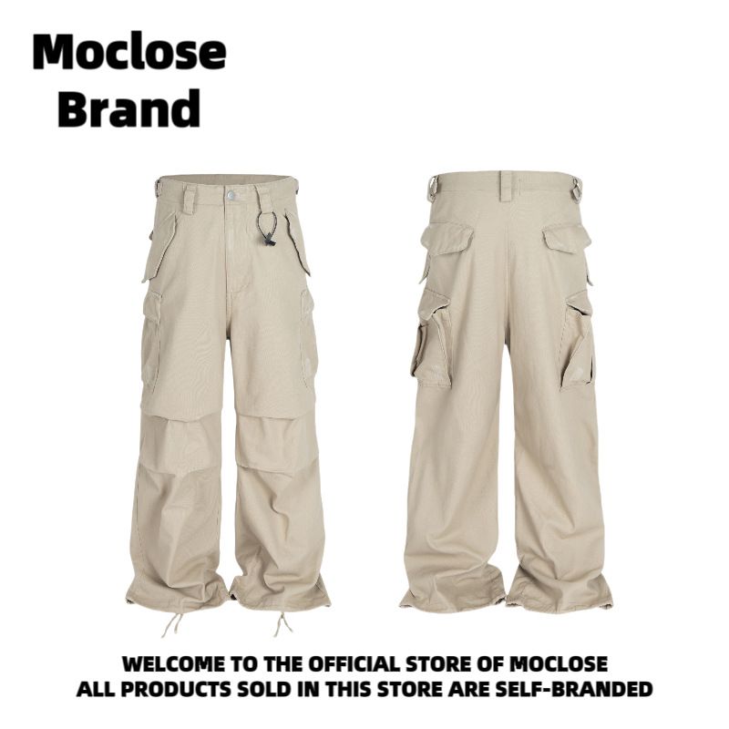 Moclose Unisex Utility Cargo Pants - Oversized Drop-Crotch Joggers With Multi-Pockets, 100% Cotton, Black/Khaki, Sizes M-XXL_voghion.com