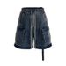 Herenkleding, rits, ruwe rand, zijzak, werkshorts, gewassen, versleten lint, losse denim shorts_voghion.com