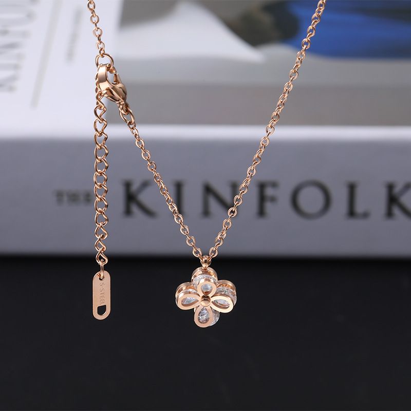 Luxury Zircon Lucky Clover Earring Necklace for Women Fashion Stainless Steel Fine Jewelry Elegant Sexy Women Bridal Birthday Jewelry Sets_voghion.com