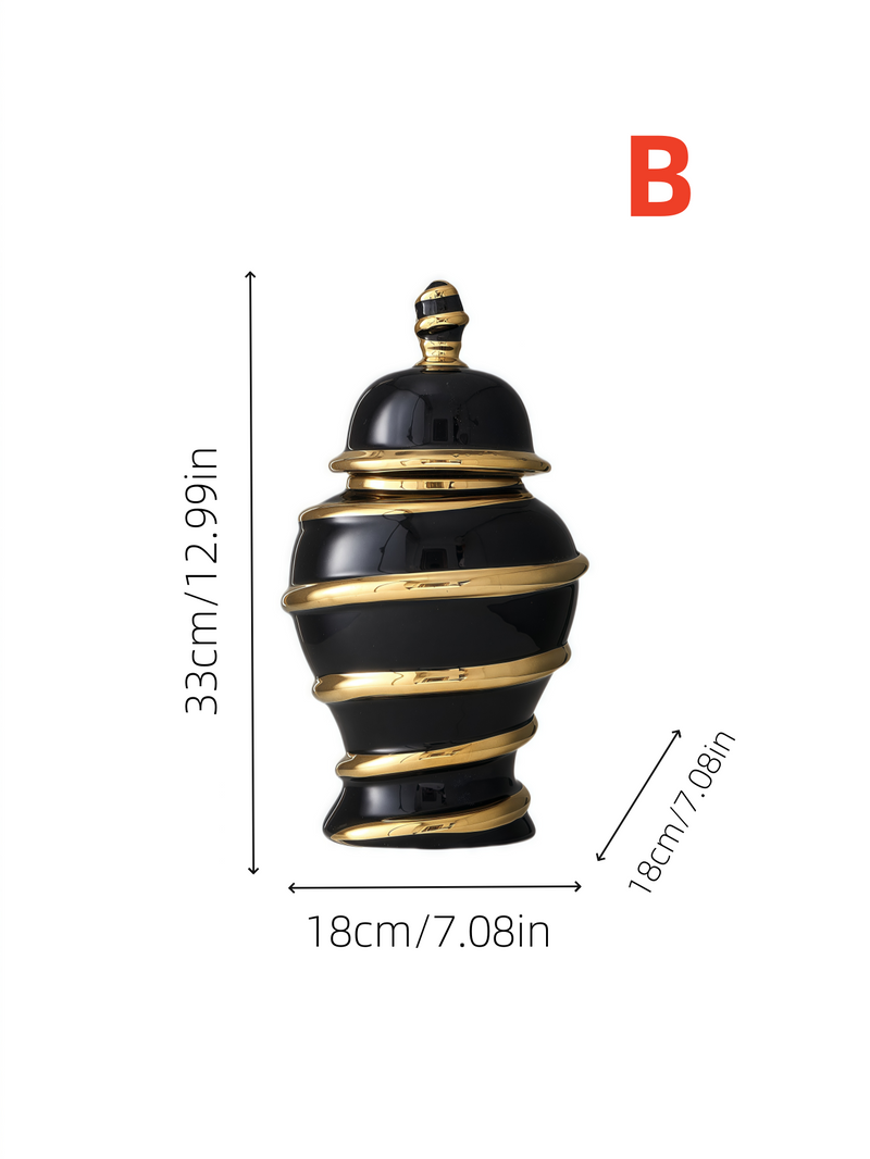 1pc Gold Stripe Decorative Ceramic Vase With Lid Light Luxury High-end Design Can Hold Water Flower Arrangement Vase Ornament Decorative Vase_voghion.com