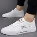 New Shoes For Men Genuine Leather Casual Shoes Concise White Flat Skateboard Shoes Street Cool Slip-on Sneaker_voghion.com
