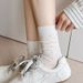 Spring And Summer Thin Socks Women's Hollow Four Leaf Clover Trendy Mid Tube Women's Socks Cream White Mesh Boneless Pure Cotton Pile Socks_voghion.com