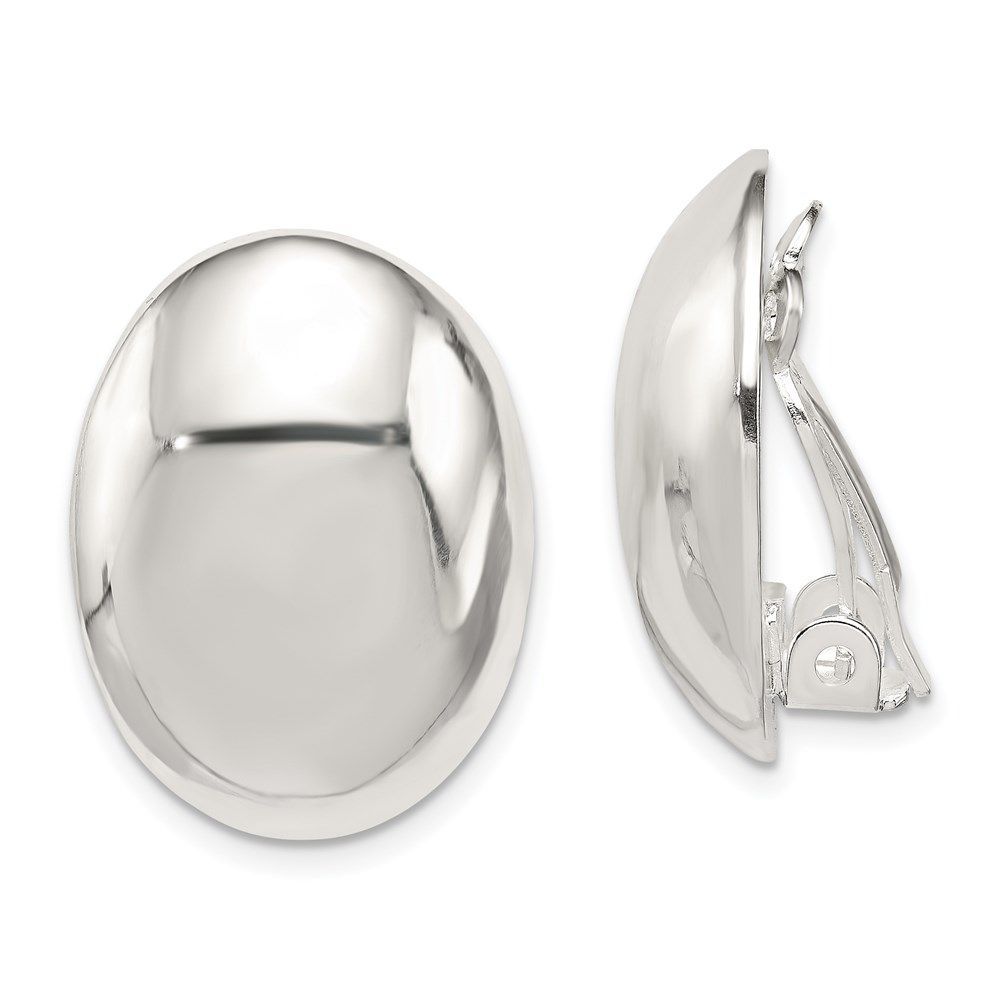 Sterling Silver Polished Non-Pierced 22x15mm Oval Button Earrings_voghion.com
