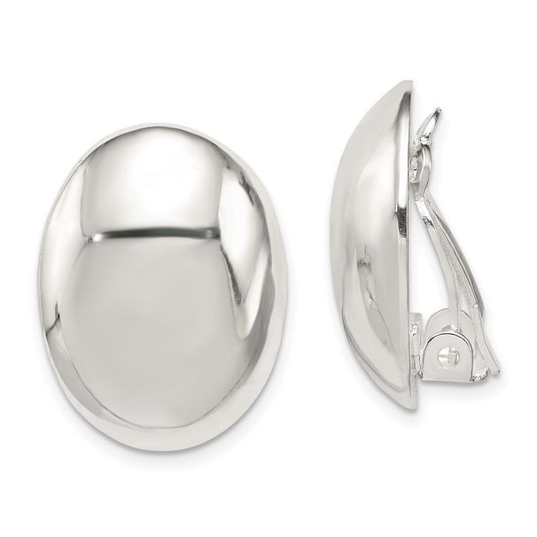 Sterling Silver Polished Non-Pierced 22x15mm Oval Button Earrings_voghion.com