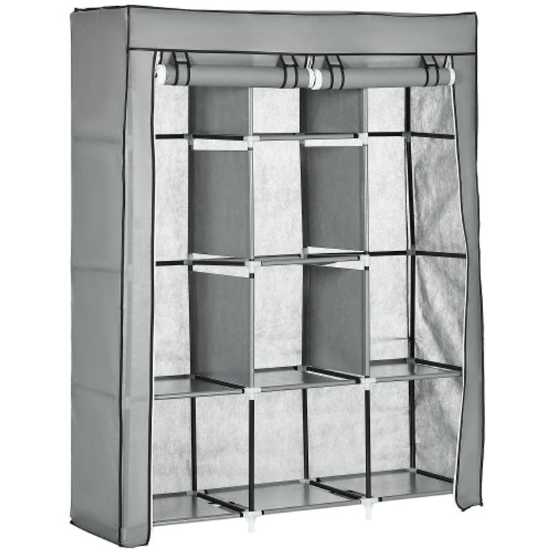 HOMCOM Stoffschrank Mit Kleiderstangen, Faltbare Garderobe 8 Ebenen, Hellgrau Für Schlafzimmer & Flur_voghion.com