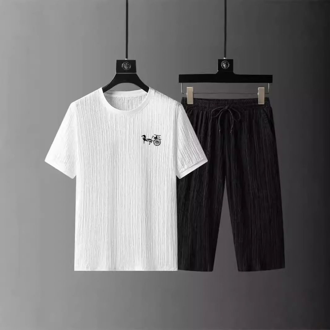 Men's Clothing Summer Youth Plus Size Men's Sports Short Sleeved Shorts With A Set Of T Shirts_voghion.com