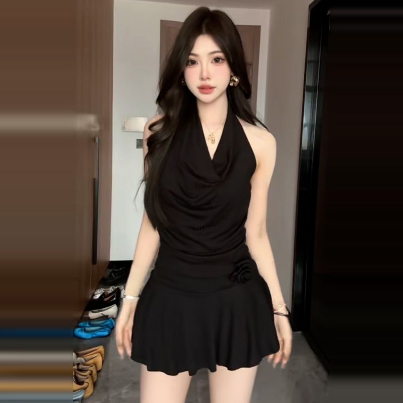 Zweiteiliges Strap Halter Lace für Frauen 2025 Sommer neuer Stil Elegant Pure Desire Hot Girl Taillen-Cinching kurzes Kleid_voghion.com