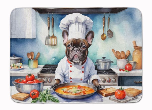 French Bulldog The Chef Memory Foam Kitchen Mat Machine Washable Anti-Fatigue Mat Cushion Comfort Bath Mat Or Kitchen Rug_voghion.com