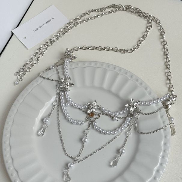 Sweet Cool Design Multi-layer Pearl Flower Water Drop Tassel Chain For Women Fashionable Elegant Sexy Waist Necklace_voghion.com