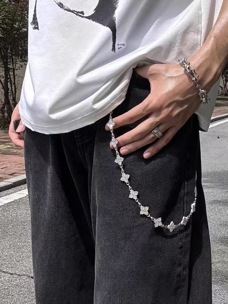 Catena per pantaloni in argento Cleanfit con trifoglio largo lucido "fatto a mano" Papr_voghion.com