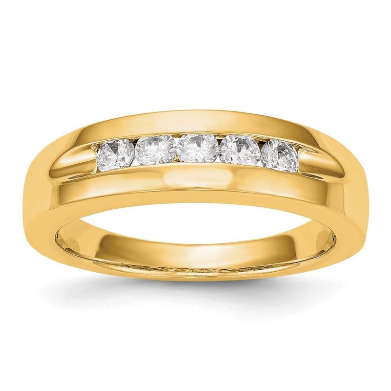 14K Yellow Gold 5-Stone Diamond Men's Channel Band_voghion.com