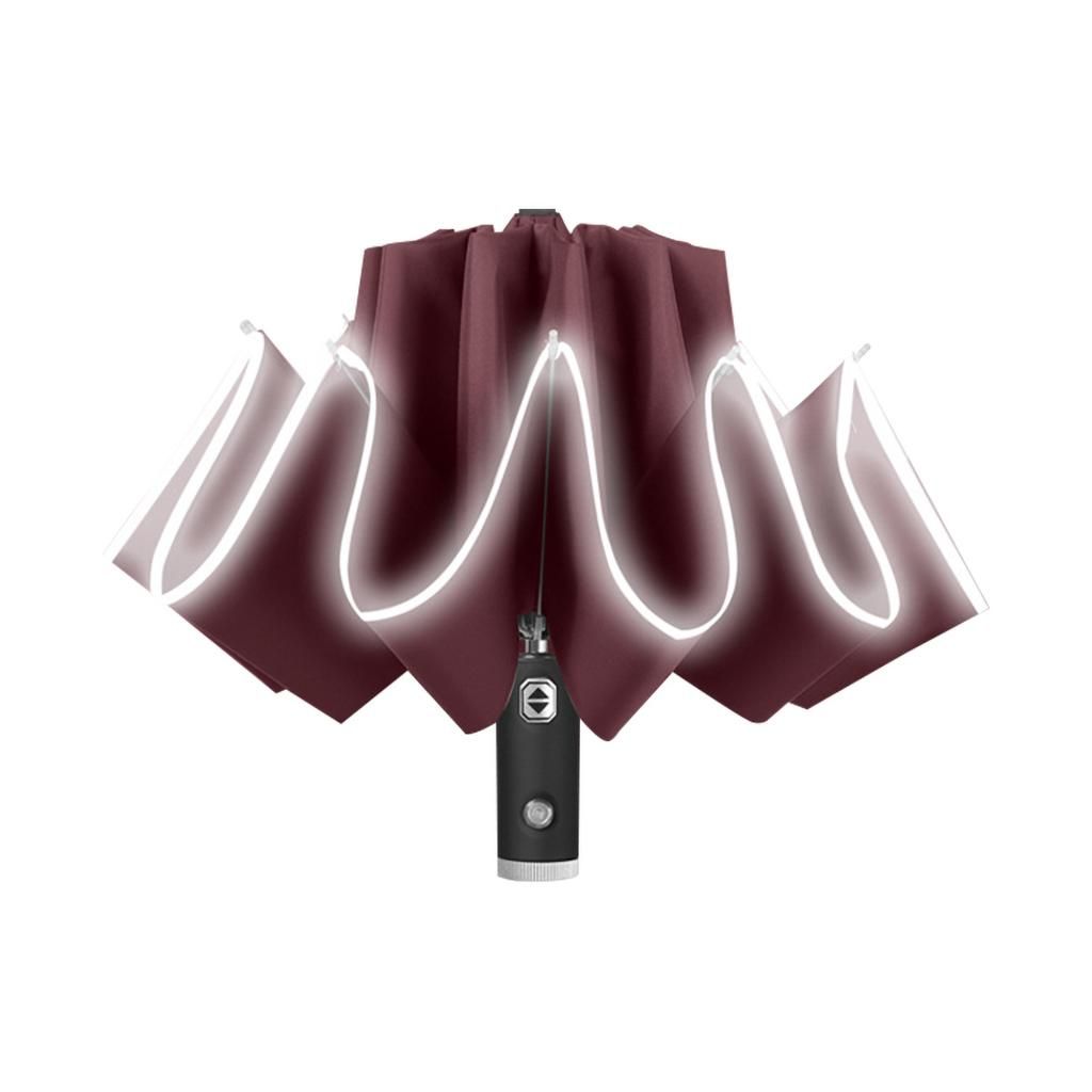 Wiatroszczelny składany parasol z oświetleniem LED Parasol odwrócony Lively Life z powłoką teflonową i odblaskowym paskiem 10 wzmocnionych żeber_voghion.com