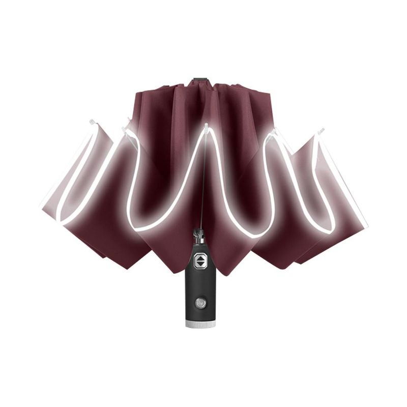 Winddichte opvouwbare paraplu met LED-verlichting Lively Life omgekeerde paraplu met tefloncoating en reflecterende streep 10 versterkte baleinen_voghion.com
