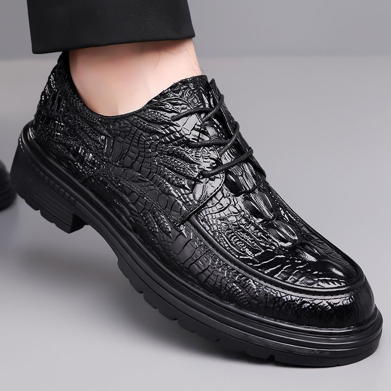2025 Frühling und Herbst Neue echtes Leder Rindsleder Business Formal Alligator Muster Herren atmungsaktive dicke Sohle Schuhe_voghion.com
